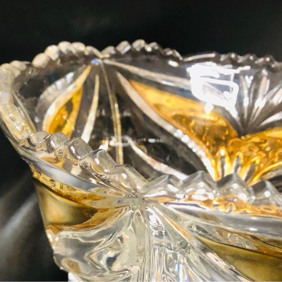 Vintage 80s Anna Hutte Bleikristall 24% Lead Crystal Hand Painted Gold 6” Bowl - Picture 7 of 9